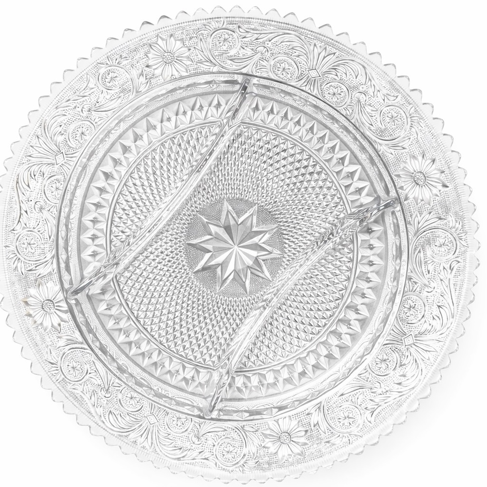 Vintage Duncan & Miller Sandwich Platter, 3-part Divided Serving Dish